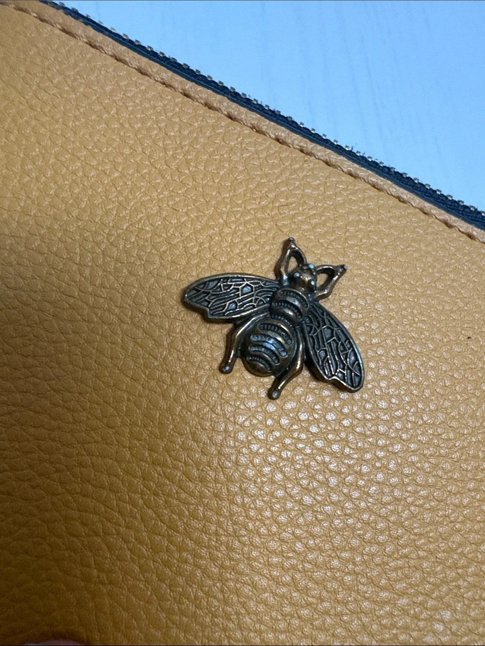 Mustard Yellow Bee Accent Zip Card Holder